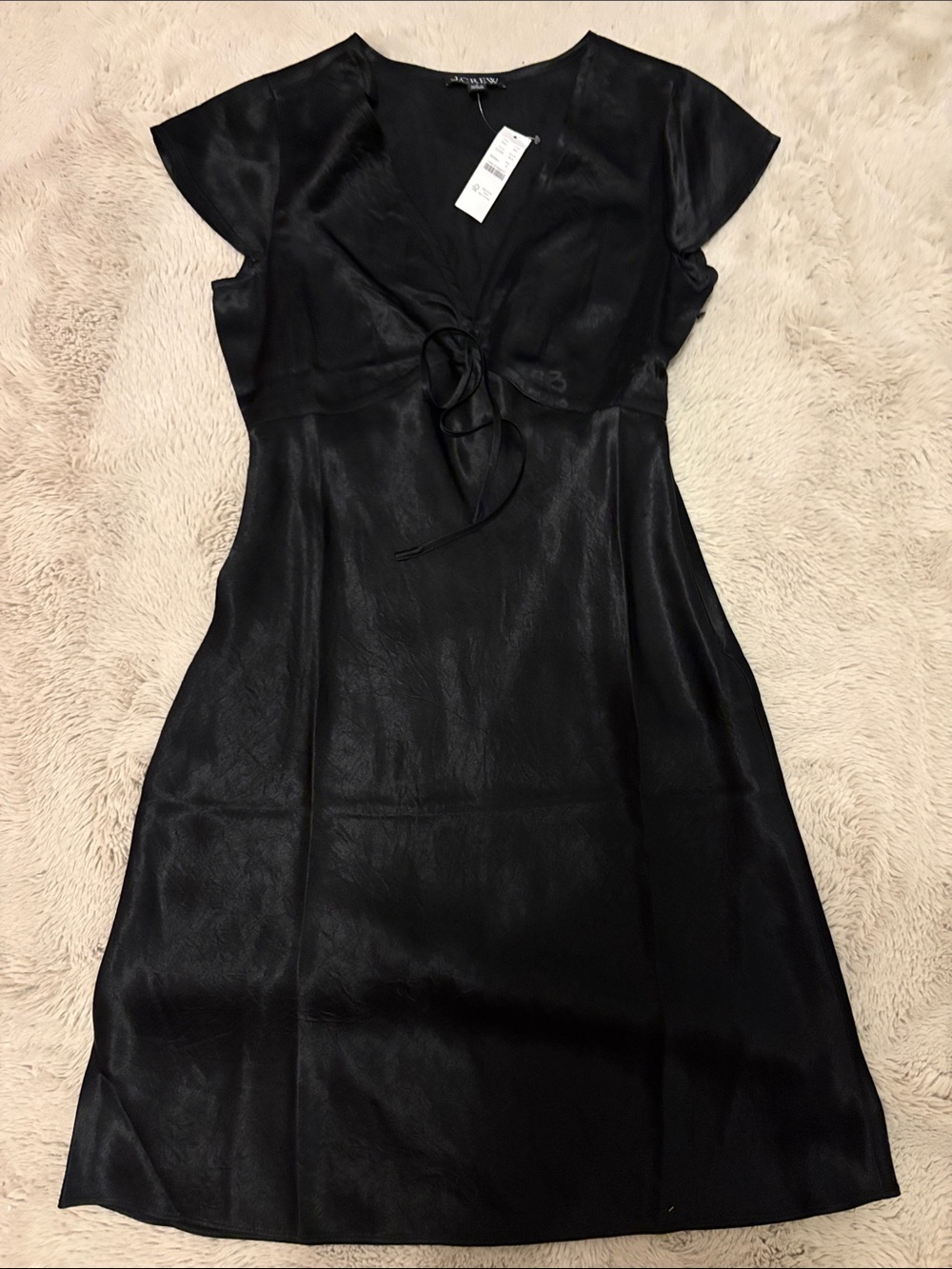 J. Crew Black Satin Tie-Front Midi Dress